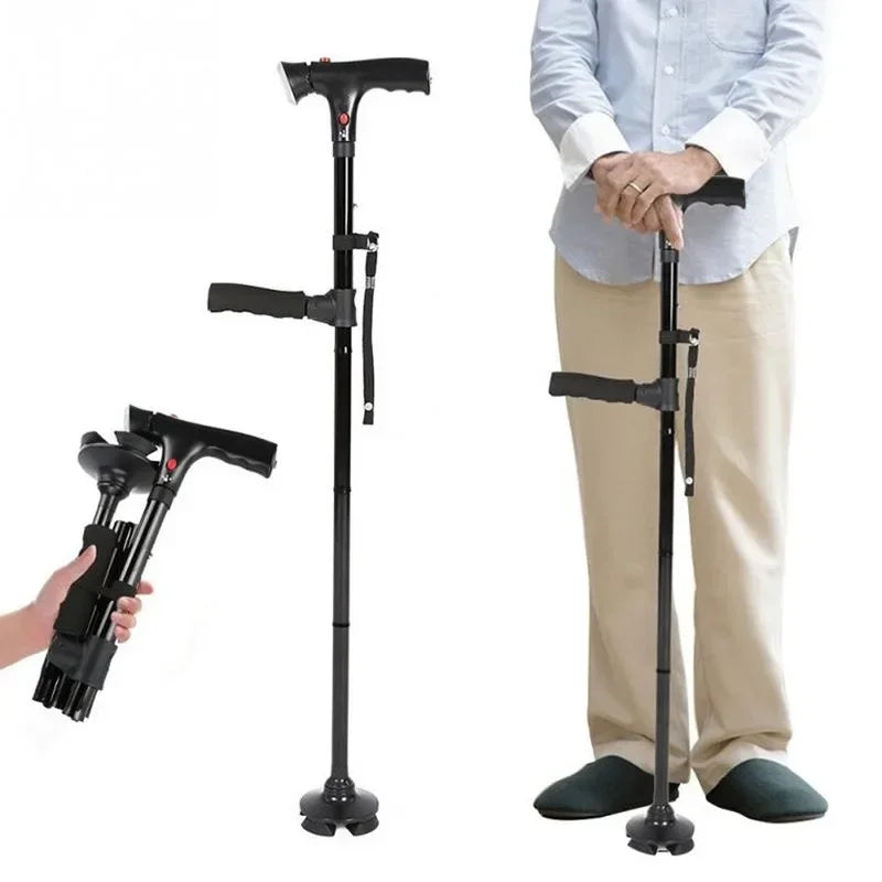 Collapsible Telescopic Folding Cane Elder Cane LED With Alarm Walking Trusty Sticks Elder Crutches for Mothers the Elder Fathers